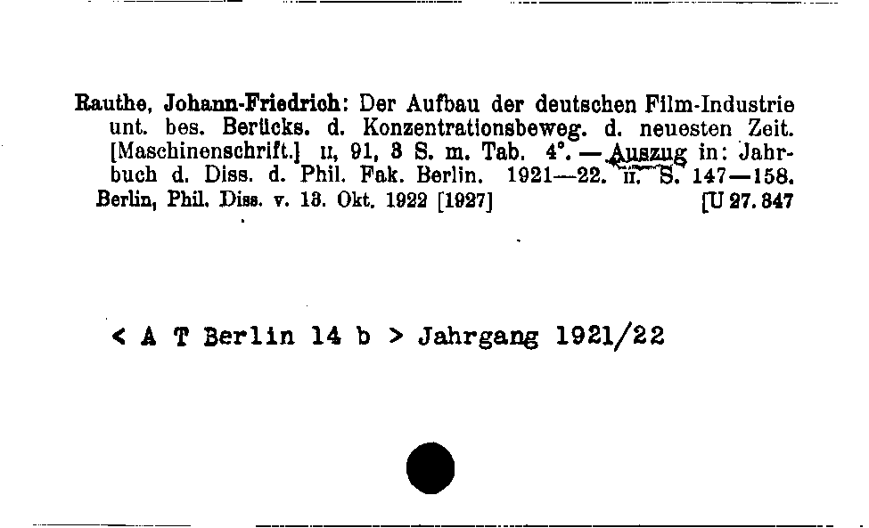 [Katalogkarte Dissertationenkatalog bis 1980]