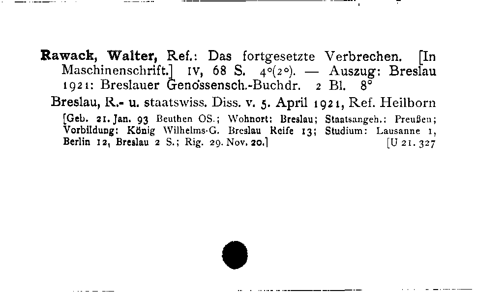 [Katalogkarte Dissertationenkatalog bis 1980]