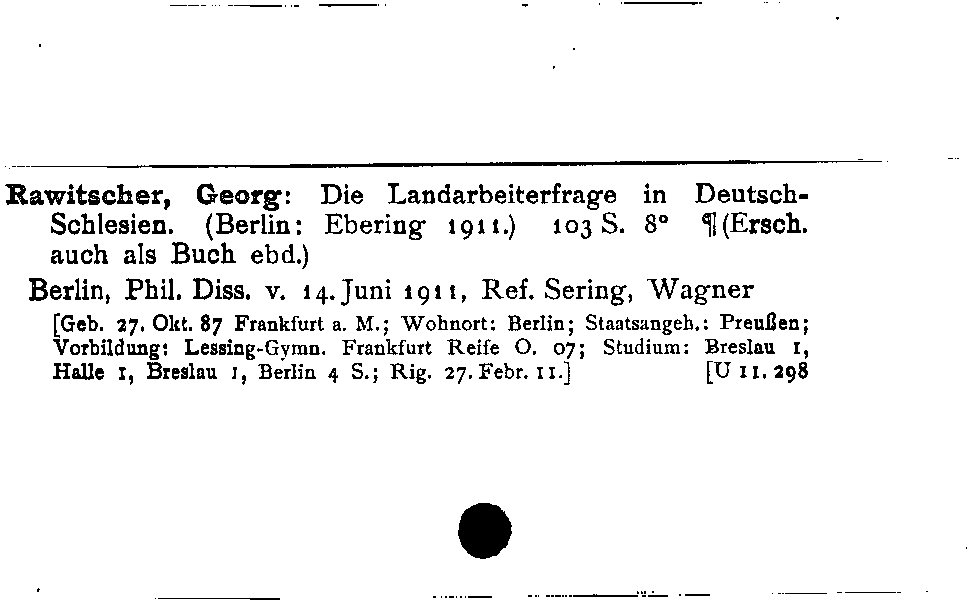 [Katalogkarte Dissertationenkatalog bis 1980]