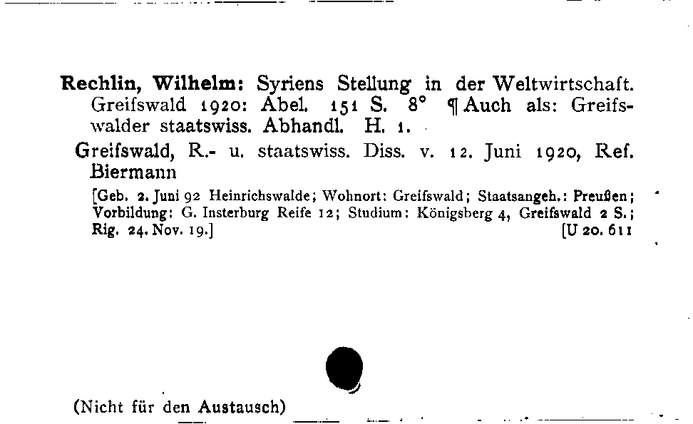 [Katalogkarte Dissertationenkatalog bis 1980]