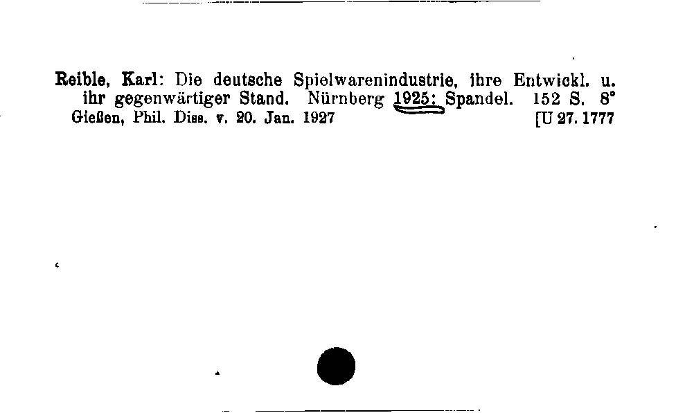 [Katalogkarte Dissertationenkatalog bis 1980]