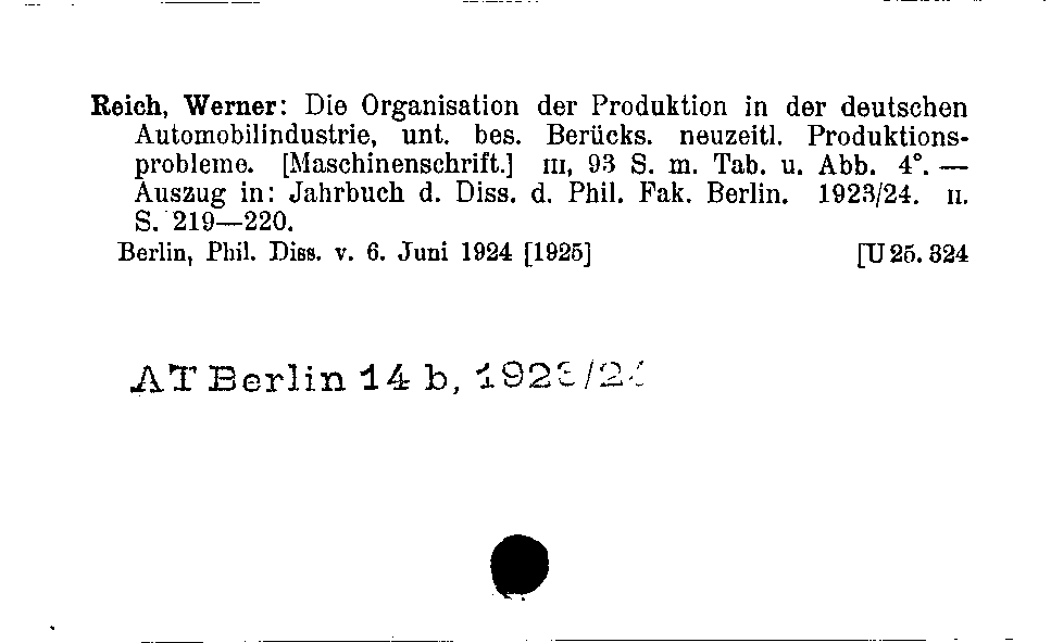 [Katalogkarte Dissertationenkatalog bis 1980]