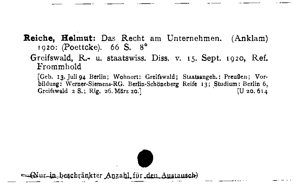 [Katalogkarte Dissertationenkatalog bis 1980]