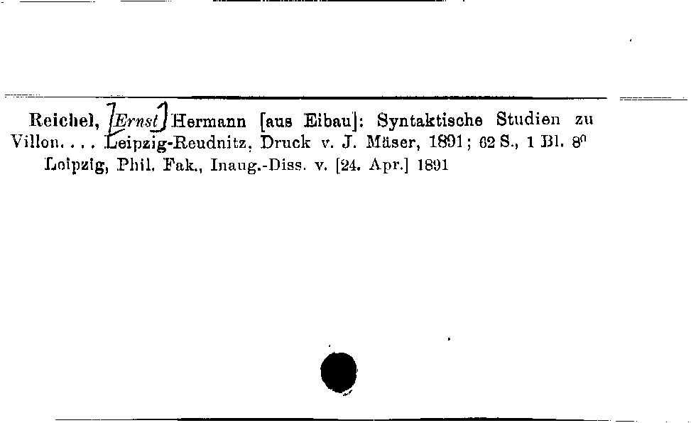 [Katalogkarte Dissertationenkatalog bis 1980]