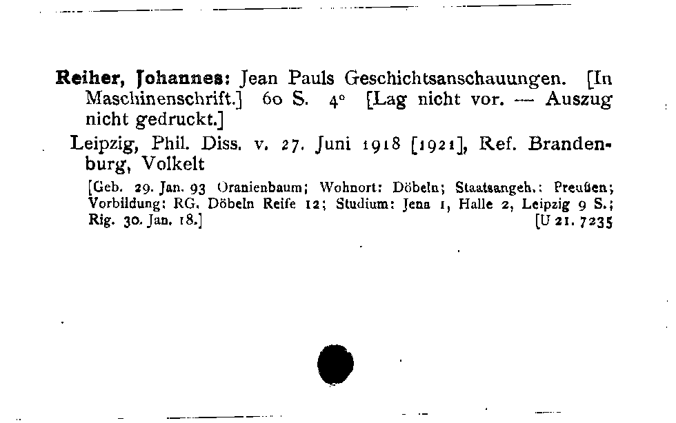 [Katalogkarte Dissertationenkatalog bis 1980]