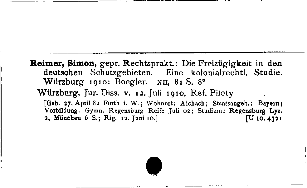 [Katalogkarte Dissertationenkatalog bis 1980]