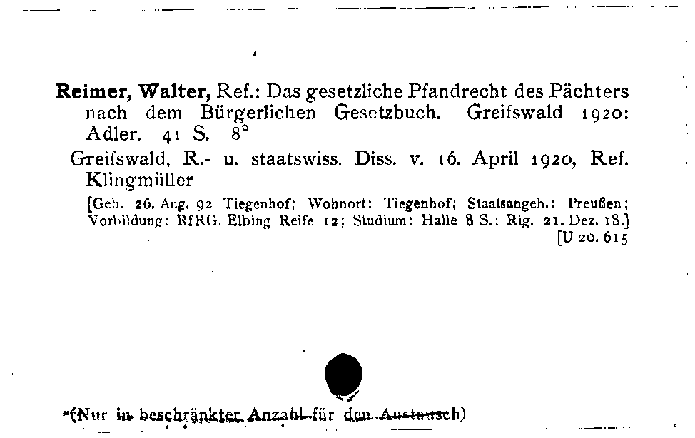 [Katalogkarte Dissertationenkatalog bis 1980]