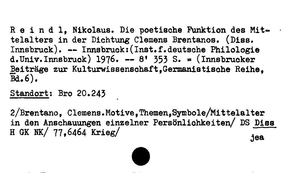 [Katalogkarte Dissertationenkatalog bis 1980]