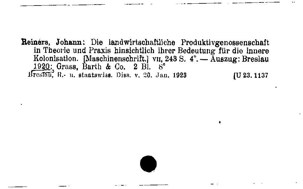 [Katalogkarte Dissertationenkatalog bis 1980]