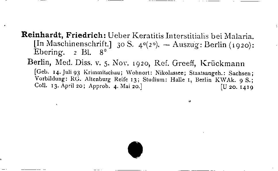 [Katalogkarte Dissertationenkatalog bis 1980]