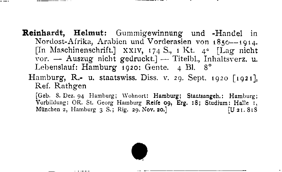 [Katalogkarte Dissertationenkatalog bis 1980]