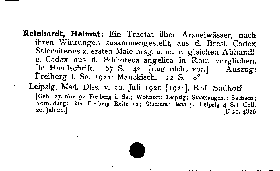 [Katalogkarte Dissertationenkatalog bis 1980]