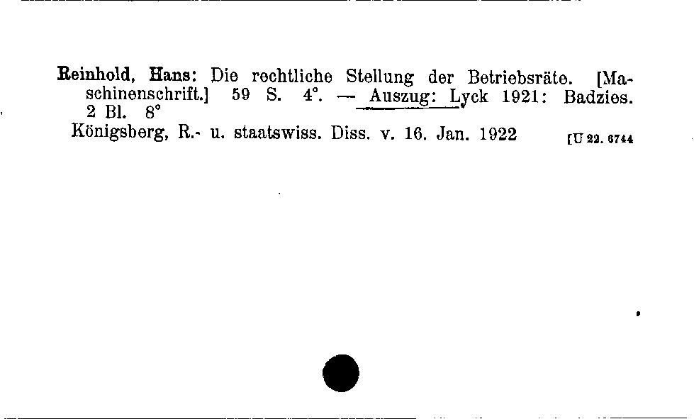 [Katalogkarte Dissertationenkatalog bis 1980]