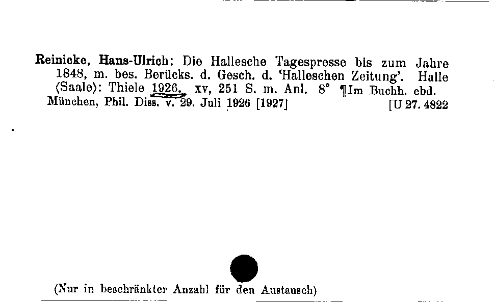 [Katalogkarte Dissertationenkatalog bis 1980]