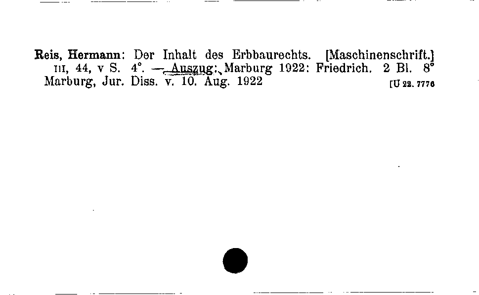 [Katalogkarte Dissertationenkatalog bis 1980]