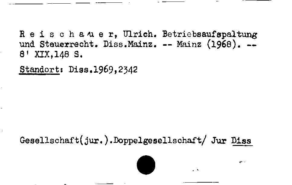 [Katalogkarte Dissertationenkatalog bis 1980]