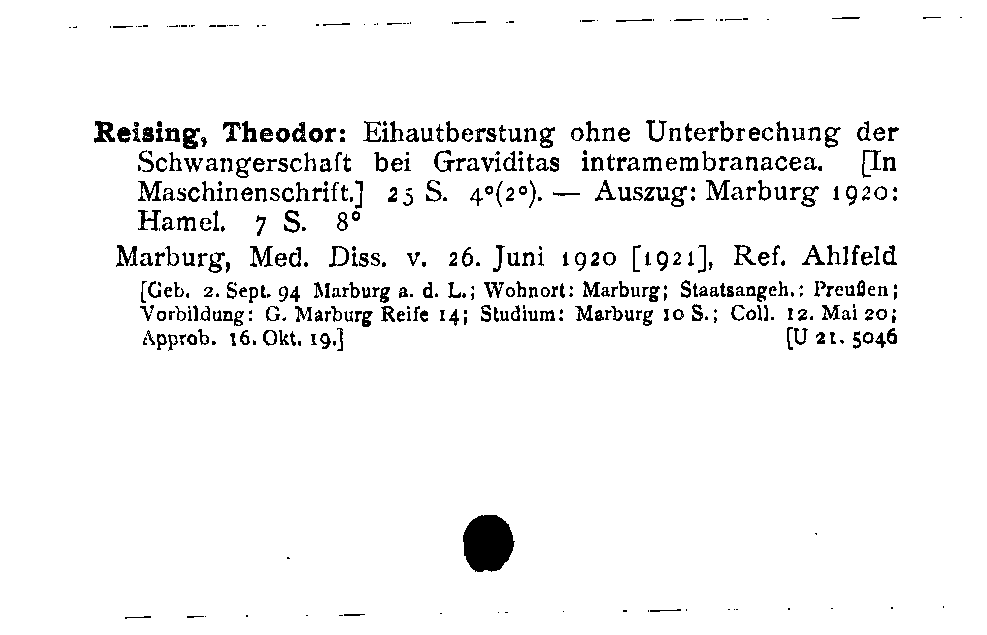 [Katalogkarte Dissertationenkatalog bis 1980]