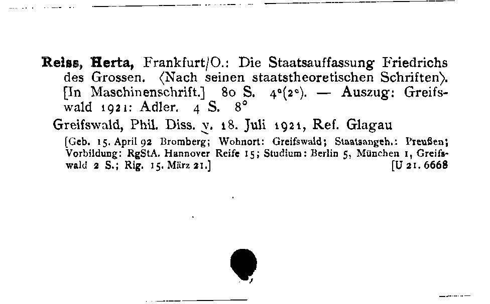 [Katalogkarte Dissertationenkatalog bis 1980]