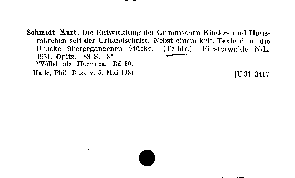 [Katalogkarte Dissertationenkatalog bis 1980]