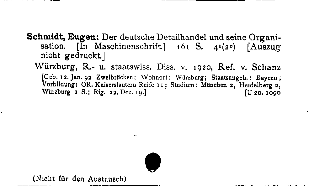 [Katalogkarte Dissertationenkatalog bis 1980]