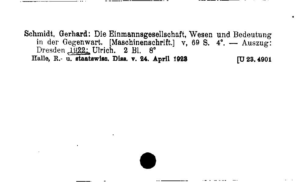 [Katalogkarte Dissertationenkatalog bis 1980]