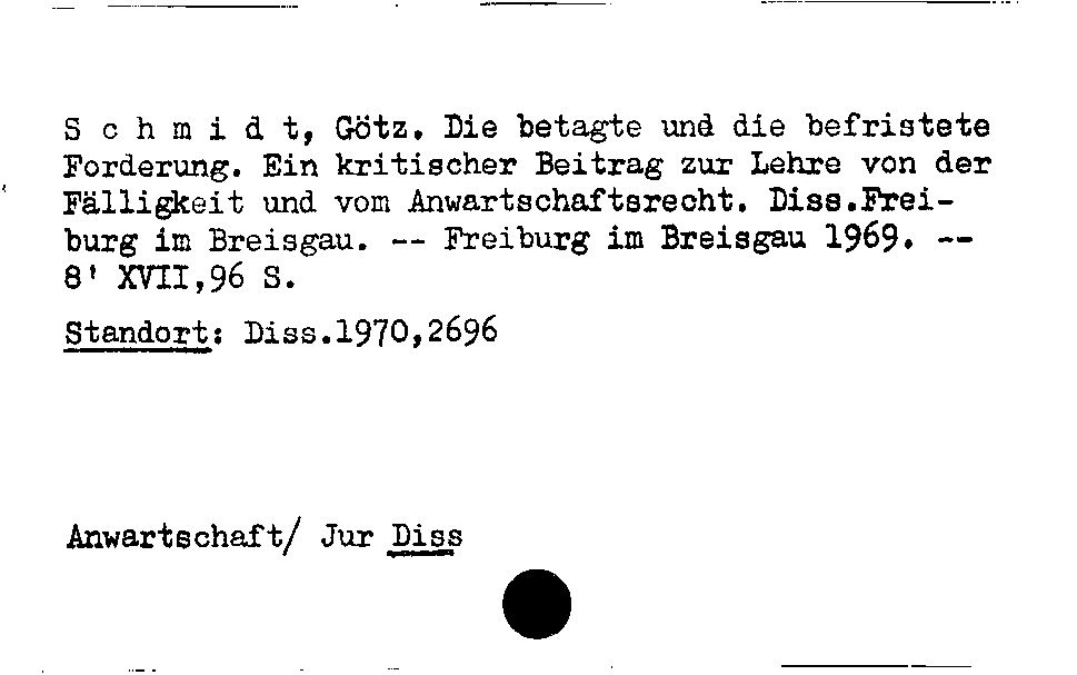 [Katalogkarte Dissertationenkatalog bis 1980]