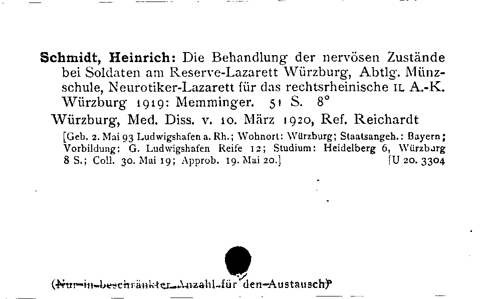 [Katalogkarte Dissertationenkatalog bis 1980]