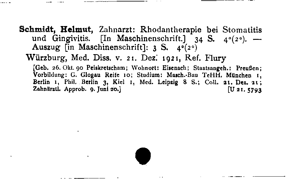 [Katalogkarte Dissertationenkatalog bis 1980]