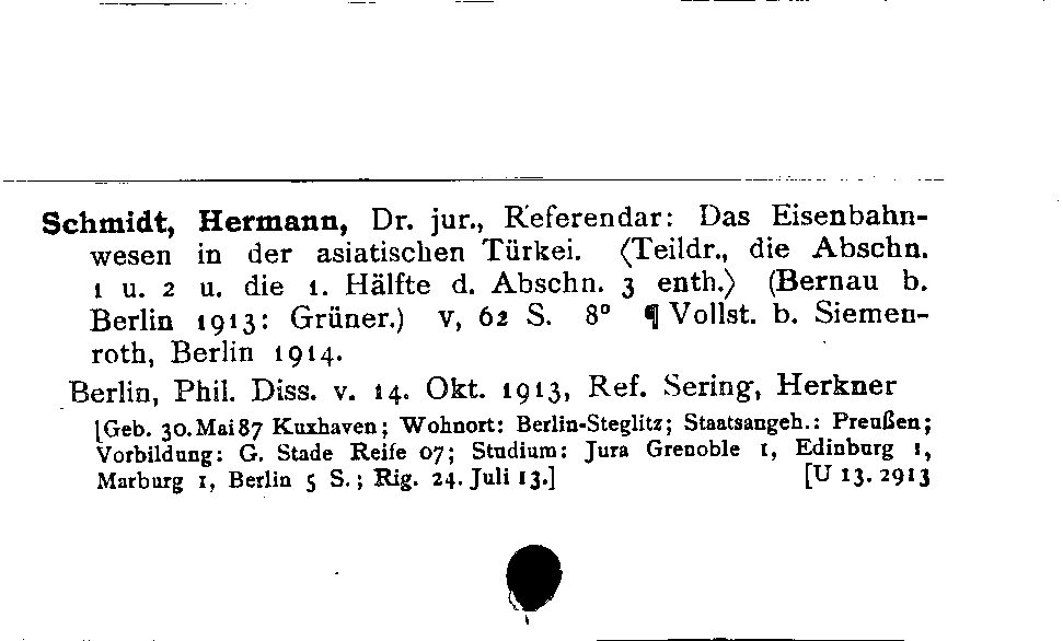 [Katalogkarte Dissertationenkatalog bis 1980]