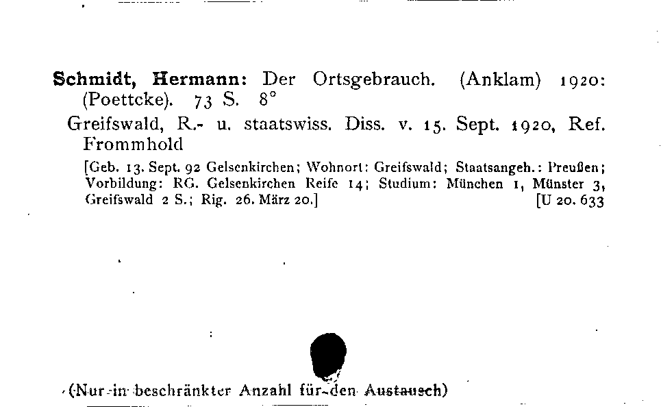 [Katalogkarte Dissertationenkatalog bis 1980]