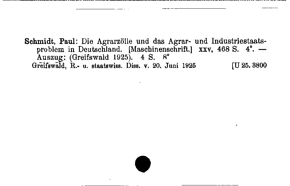 [Katalogkarte Dissertationenkatalog bis 1980]