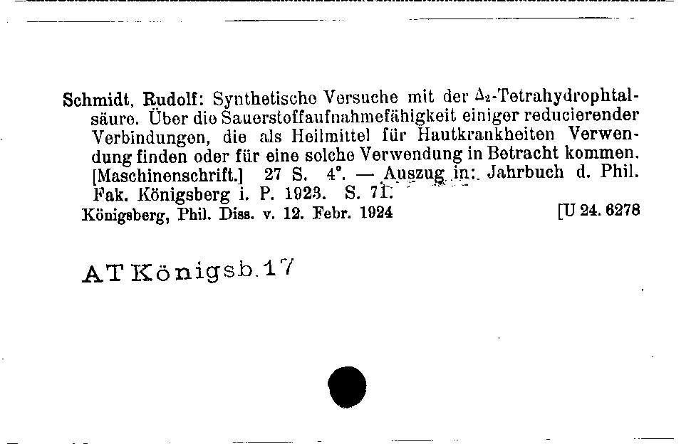 [Katalogkarte Dissertationenkatalog bis 1980]