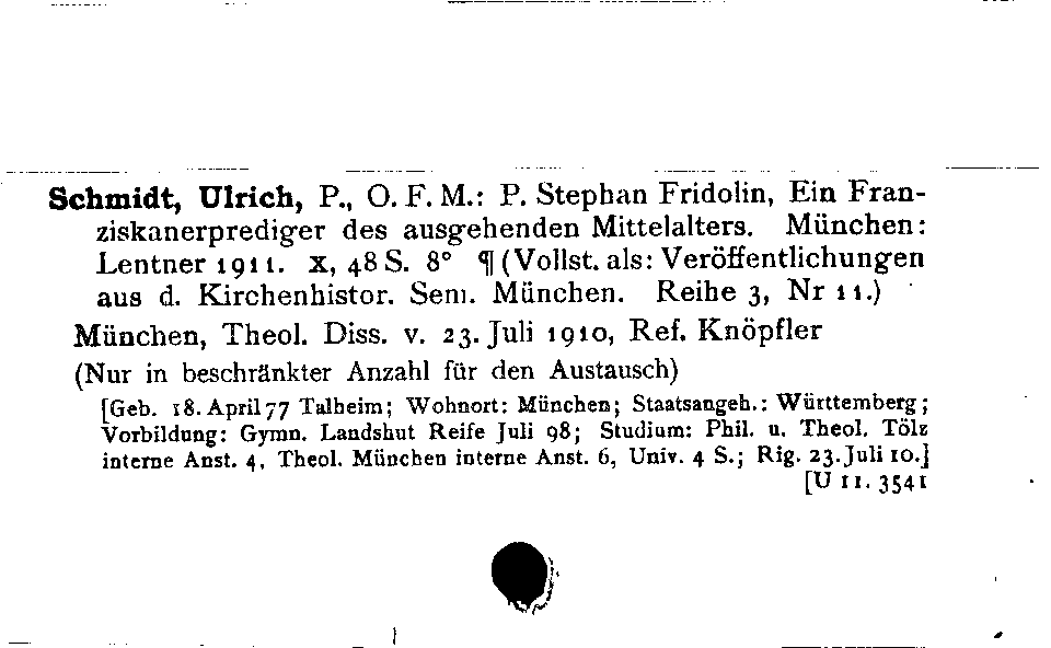 [Katalogkarte Dissertationenkatalog bis 1980]