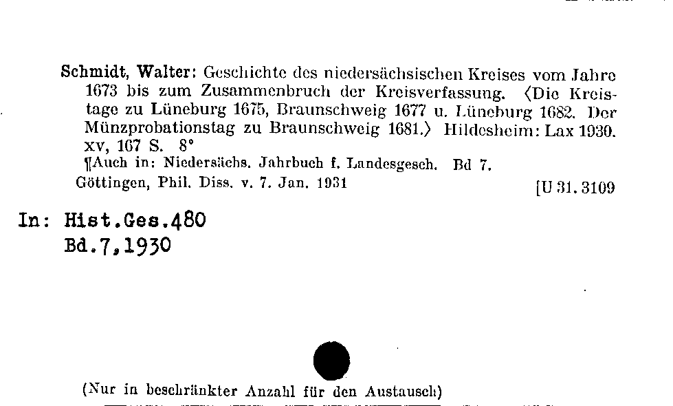 [Katalogkarte Dissertationenkatalog bis 1980]