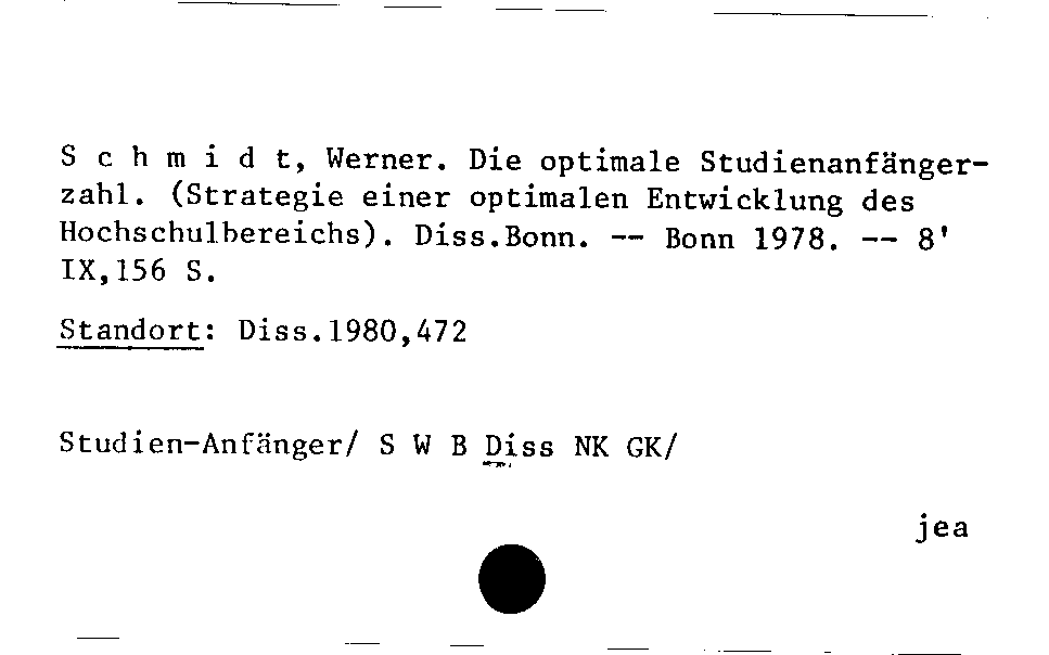 [Katalogkarte Dissertationenkatalog bis 1980]