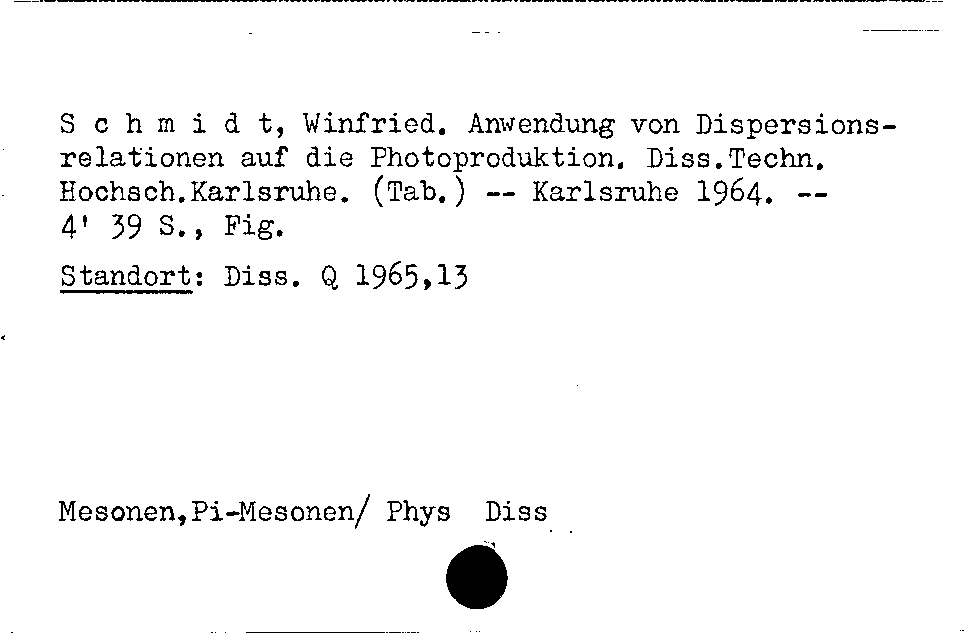 [Katalogkarte Dissertationenkatalog bis 1980]