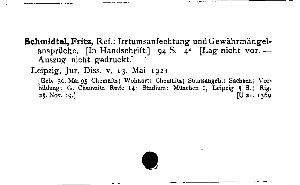 [Katalogkarte Dissertationenkatalog bis 1980]