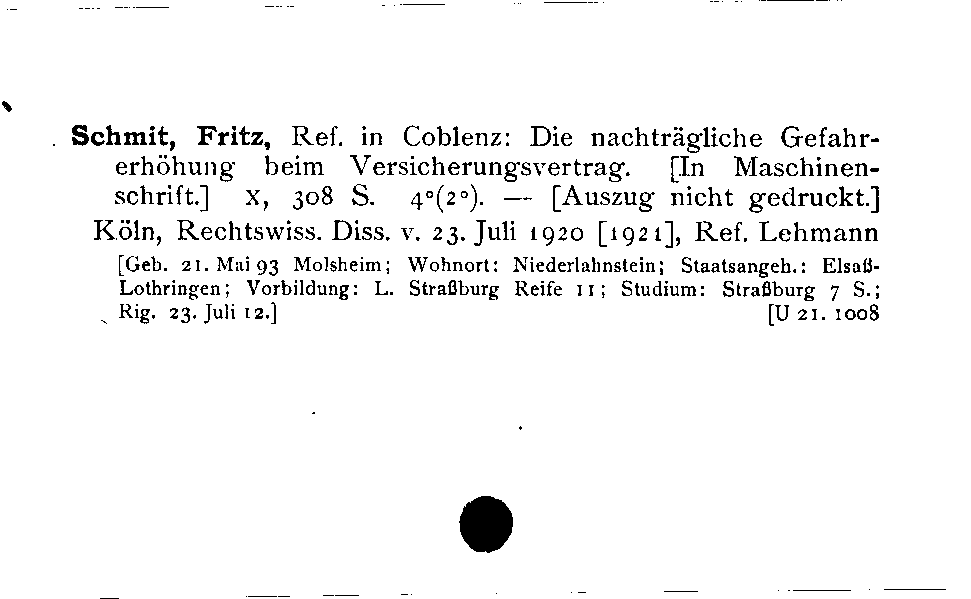 [Katalogkarte Dissertationenkatalog bis 1980]