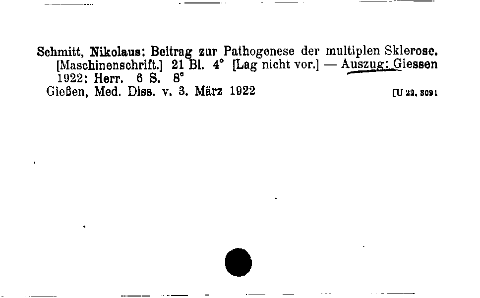 [Katalogkarte Dissertationenkatalog bis 1980]