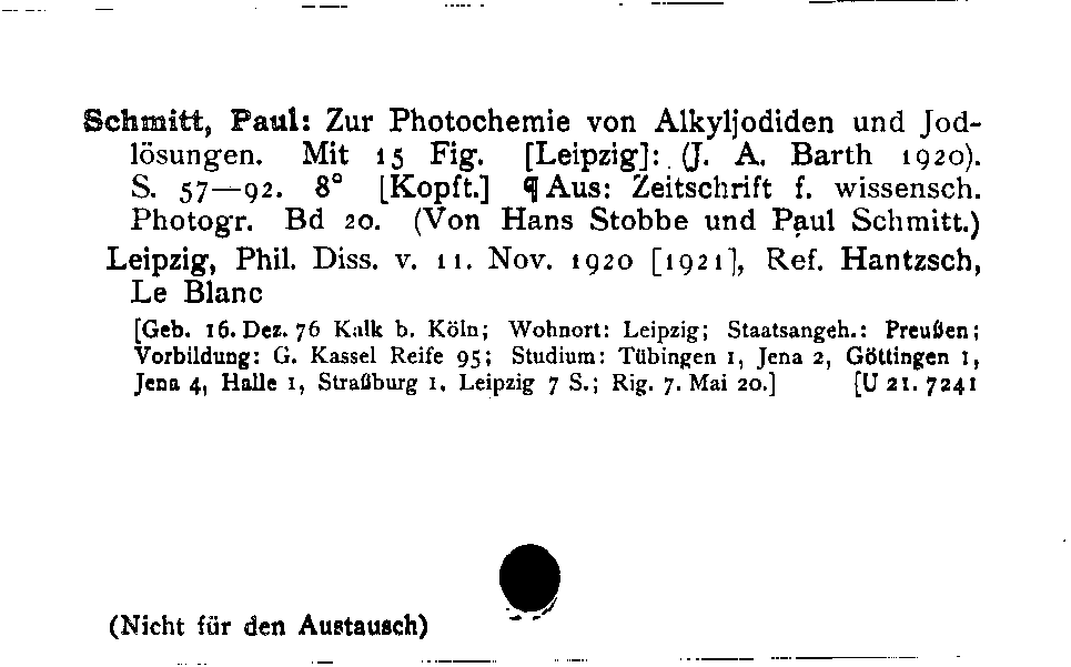 [Katalogkarte Dissertationenkatalog bis 1980]