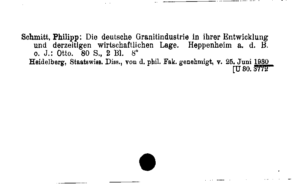 [Katalogkarte Dissertationenkatalog bis 1980]