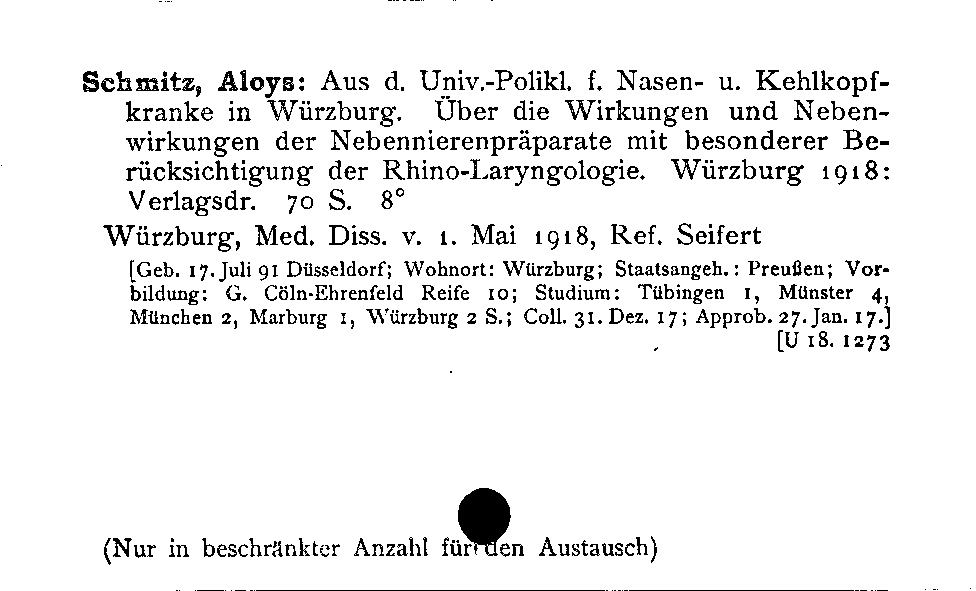 [Katalogkarte Dissertationenkatalog bis 1980]