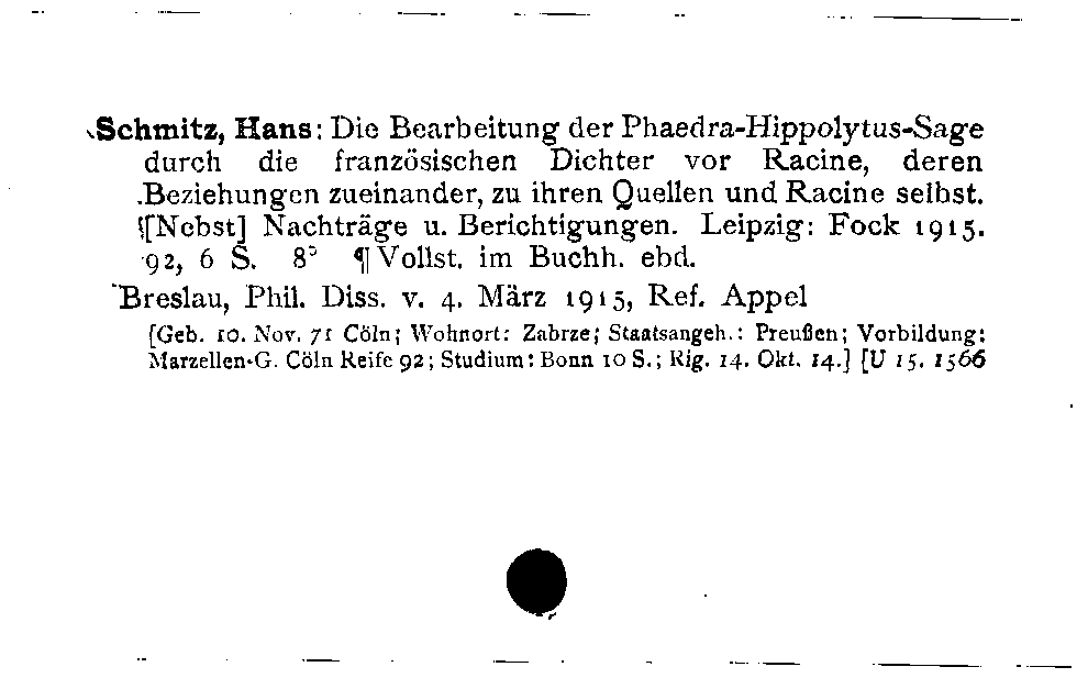 [Katalogkarte Dissertationenkatalog bis 1980]