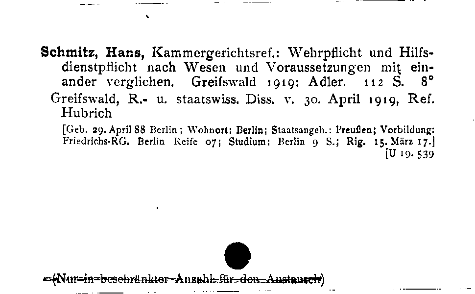 [Katalogkarte Dissertationenkatalog bis 1980]