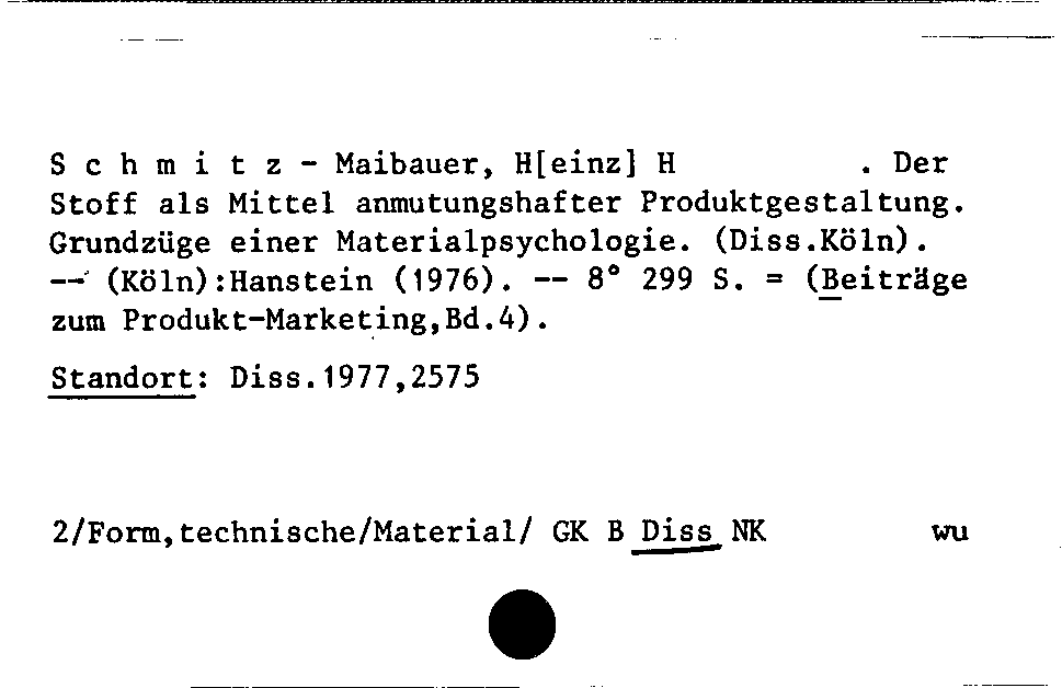 [Katalogkarte Dissertationenkatalog bis 1980]