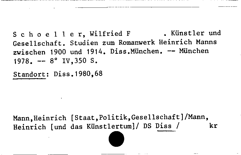 [Katalogkarte Dissertationenkatalog bis 1980]