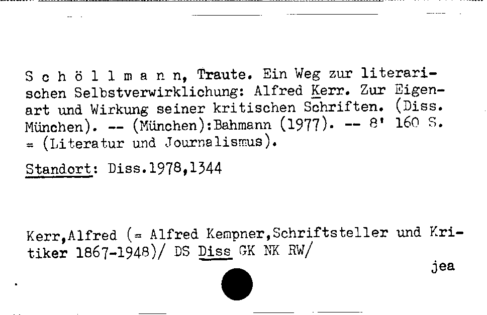 [Katalogkarte Dissertationenkatalog bis 1980]