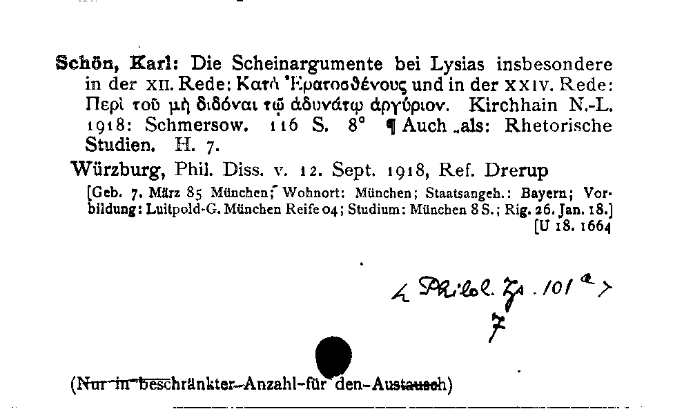 [Katalogkarte Dissertationenkatalog bis 1980]