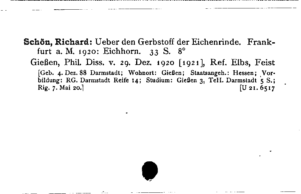 [Katalogkarte Dissertationenkatalog bis 1980]