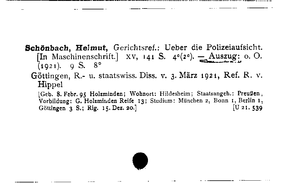 [Katalogkarte Dissertationenkatalog bis 1980]